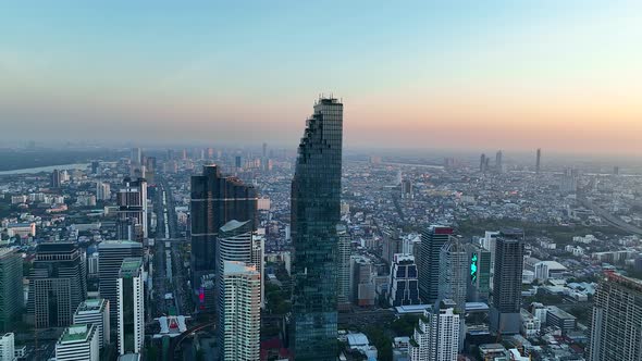 Aerial View of King Power Mahanakhon Tower in Sathorn Silom Central Business District of Bangkok