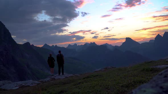 Tourists Travel in the Mountains of Norway