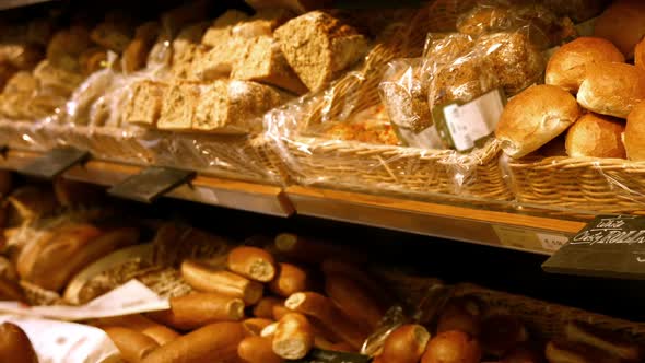 Close-up of shelves with bread