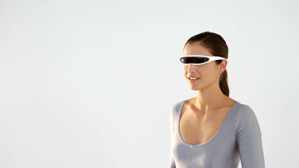 Woman using visual reality headset