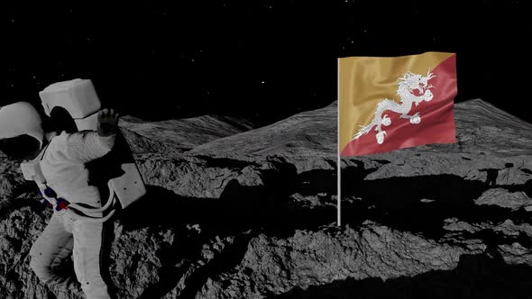 Astronaut Planting Bhutan Flag on the Moon