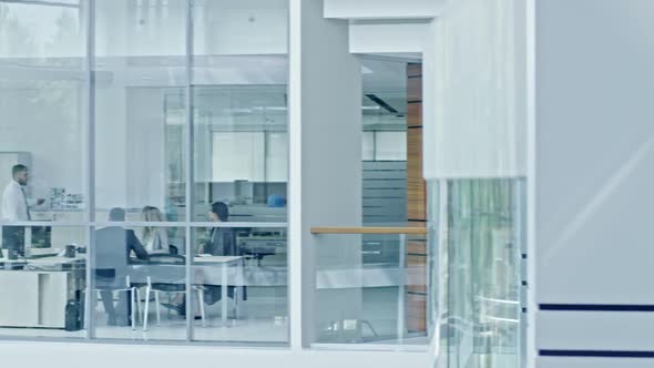 Businesspeople on Meeting in Office with Glass Walls