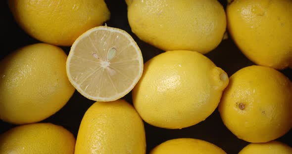 Fresh Juicy Lemons Slowly Rotate. 