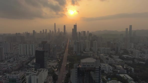 Shenzhen Urban Cityscape at Sunset. China