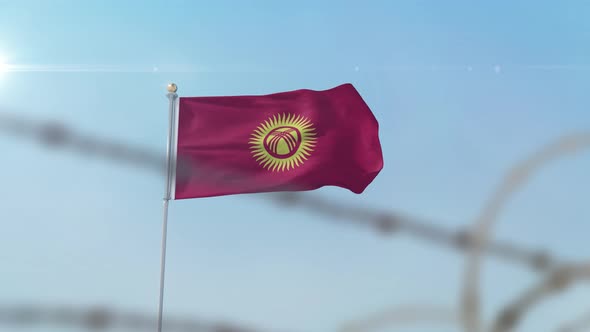 Kyrgyzstan Flag Behind Border