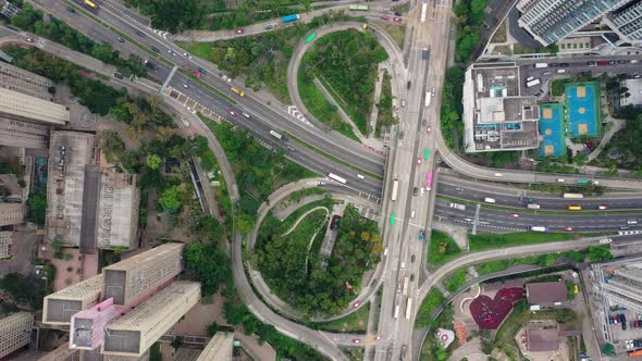 Top down view of Hong Kong traffic in the city