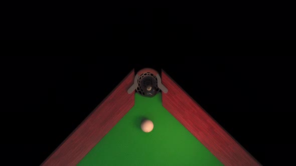 Billiard Table From Above Blow on a Black Ball 8 It Flies Into the Hole