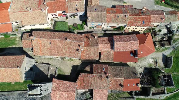 Aerial view above of the medieval city of Hum at Istria region, Croatia.