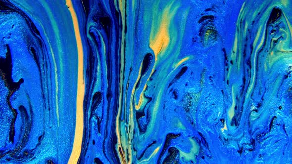 Abstract Ink Painting Blue and Gold Background