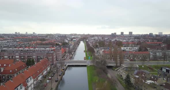 Aerial: Overcast morning over Amsterdam