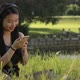 Slow Motion of Asian Young Woman Using Headphones for Listen to Music in Park with Use Mobile Phone - VideoHive Item for Sale