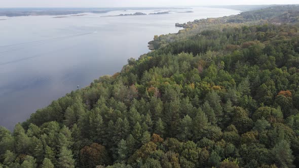 Aerial View of the Dnipro River - the Main River of Ukraine