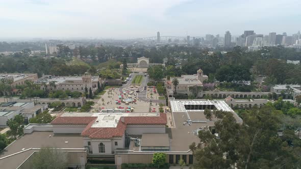 Aerial shot of Balboa Park in San Diego