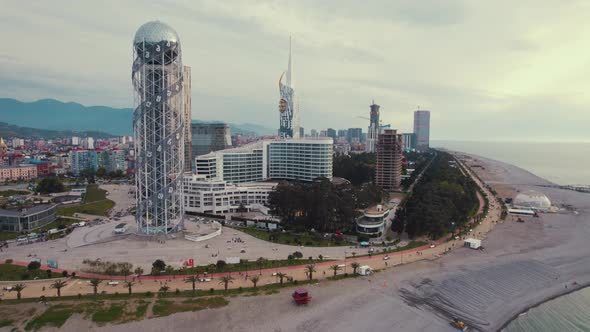 Scenic Drone Shot of Batumi City and Its Coastline Georgia Europe