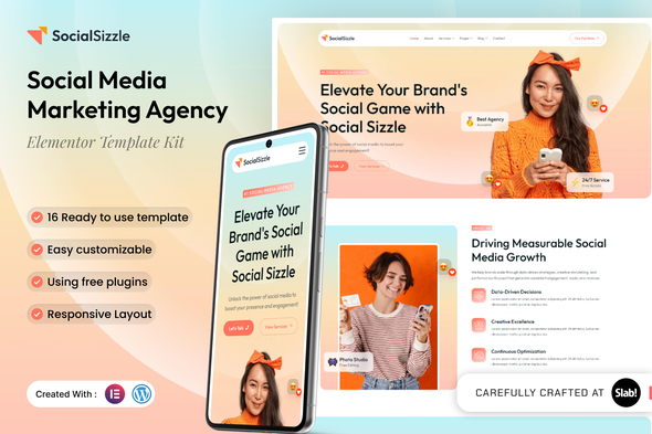 Socialsizzle - Social Media Marketing Agency Elementor Template Kit