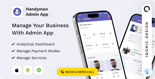 Handyman Admin Flutter App Add-on for Business Management