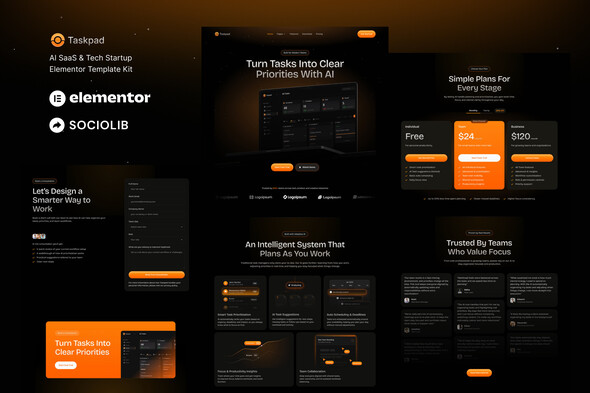 Taskpad - AI Saas & Tech Startup Elementor Template Kit
