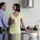Couple in kitchen, man kissing wife and leaving - VideoHive Item for Sale