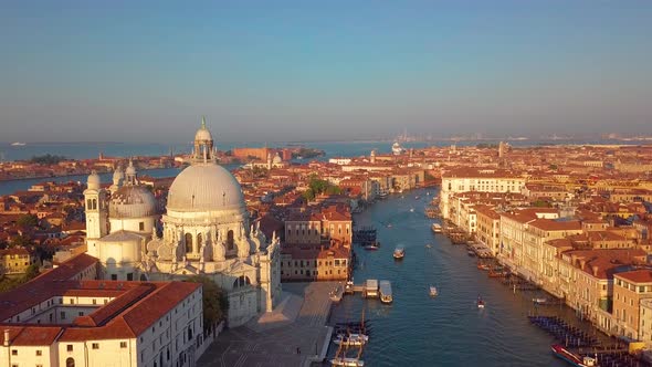 Aerial Orbit Over San Marco Square at Sunrise in Venice Italy