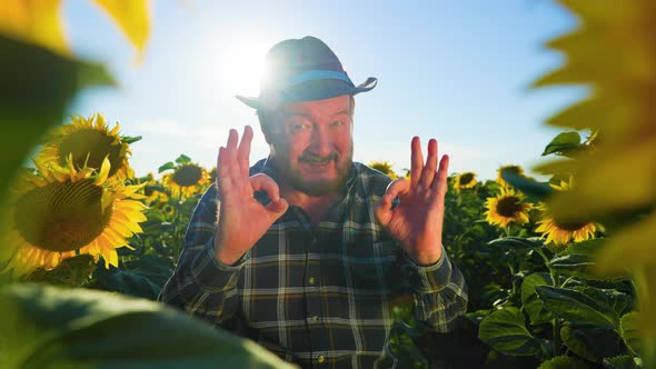 Aged Beautiful Farmer Man Wearing Shirt and Hat with Happy Face Smiling Doing Ok Sign