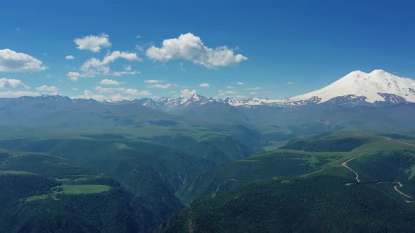 Mount Elbrus and Hills Caucasus Mountains