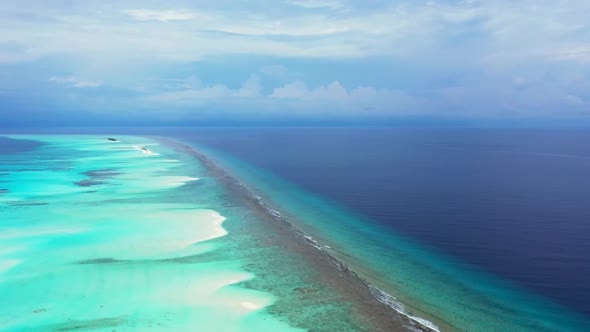 Aerial view panorama of beautiful coastline beach wildlife by blue ocean with white sand background 