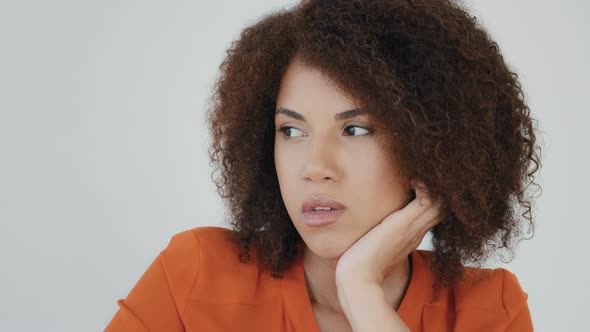 Sad Worried African Woman Ponder Thinking Problem Feeling Anxiety Depression Upset Frustrated Lonely