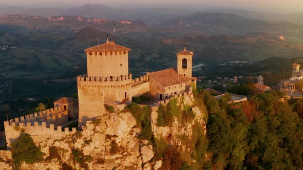 Flying over the amazing hilltop fortresses on Monte Titano in San Marino.