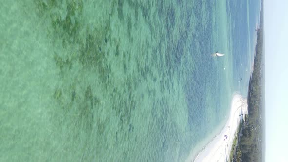 Vertical Video Boats in the Ocean Near the Coast of Zanzibar Tanzania Aerial View