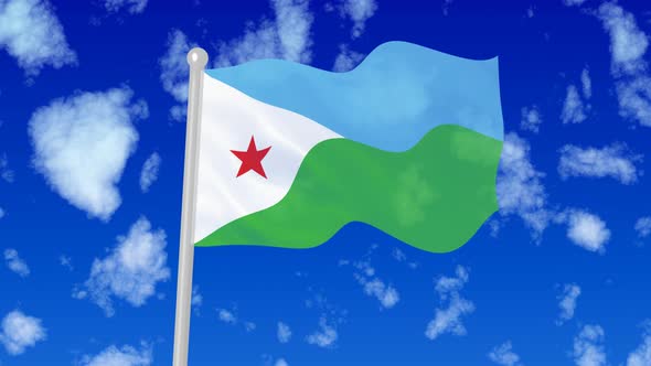 Djibouti Flaying National Flag In The Sky