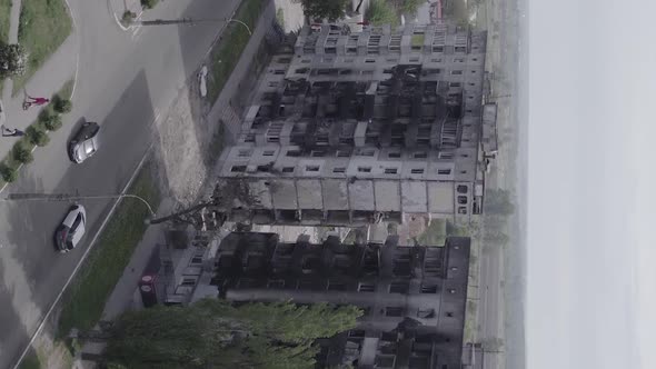 Vertical Video of Borodyanka Ukraine  Destroyed Building During the War