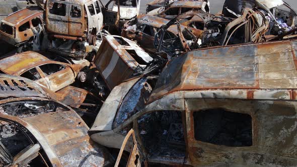 Shot and Burned Cars in the City of Irpen Near Kyiv Ukraine