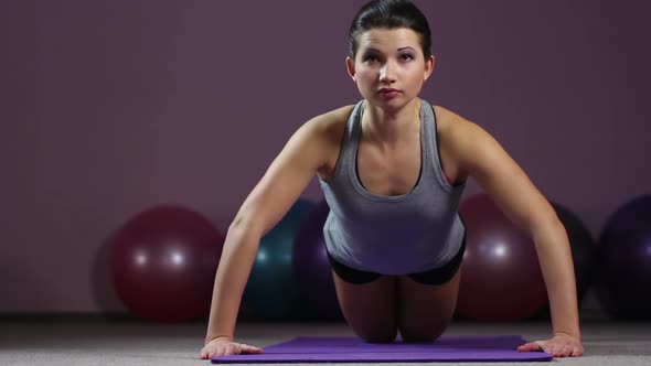 Self-Confident Strong Lady Performing Knee Push-Up Exercise, Active Training