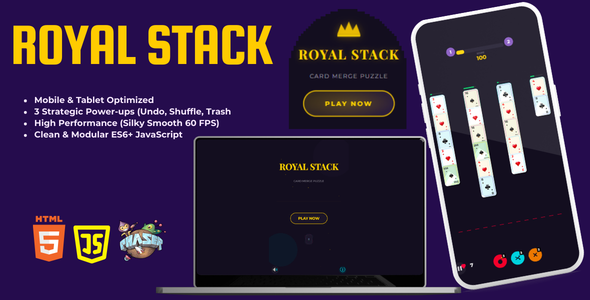 Royal Stack - HTML5 Card Merging Puzzle Game