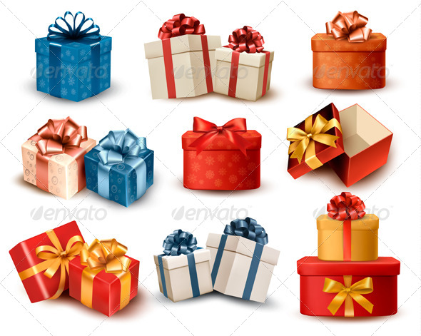 Set of Colorful Retro Gift Boxes with Bows