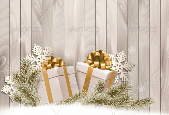 Holiday Background with Gift Ribbon with Gift Box