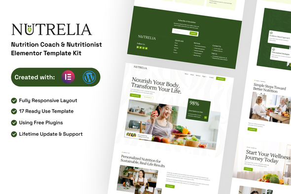 Nutrelia - Nutrition Coach & Nutritionist Elementor Template Kit