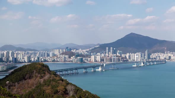 Korea Busan Landscape with Mountain and River