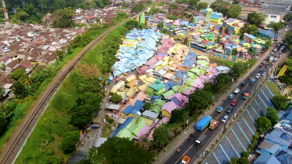 Jodipan village rainbow roofs of multicolored houses, Malang, Indonesia