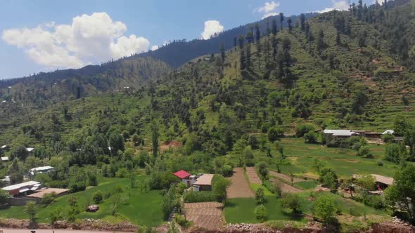 Aerial View Overlooking Swat Valley In Pakistan. Pan Left