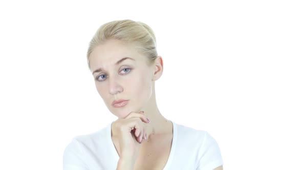 Thinking, Pensive Woman, Planning, White Background