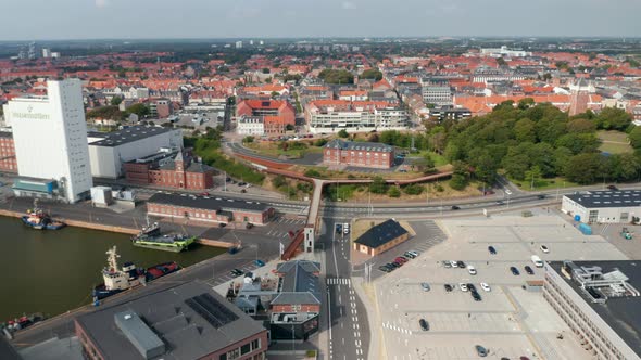 Aerial View of the Amazing Panorama of Esbjerg Denmark with Characteristic Brick Wall Buildings