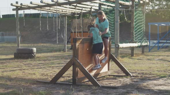 Caucasian girls training at boot camp