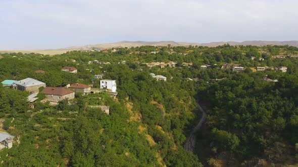 Aerial View of Small Village, Monitoring Ecology Situation in Mountainous Area
