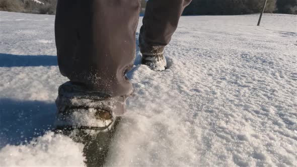 Walk on Fresh Snow in Snow Boots Cold Winter Nature