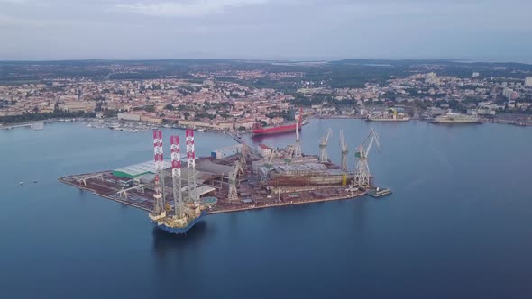 Shipyard With Heliport Near Mediterranean City