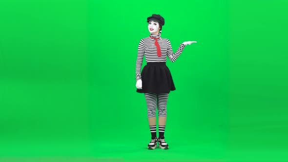 Mime Acting Like Something in Hands . Chroma Key. Full Length.