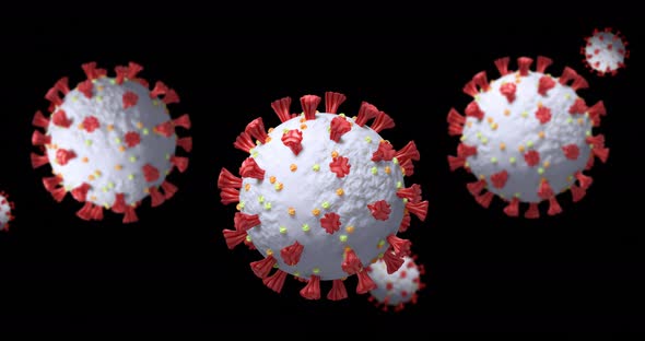 Coronavirus cells spinning on black background alt