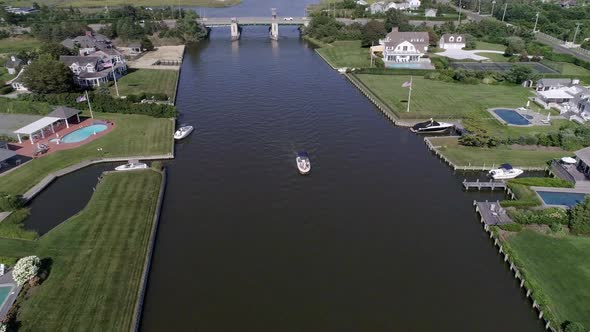 Aerial of a Bay and Bridge in Westhampton New York
