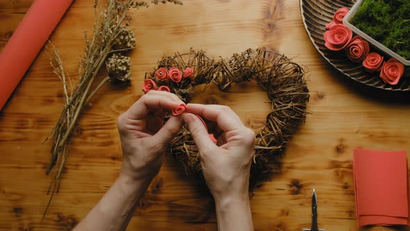 Female Hands Makes Diy Flowers for Floral Wreath